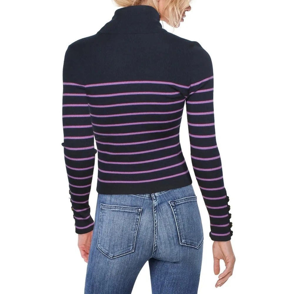A.L.C. Womens Button Detail Striped Shirt Turtleneck Sweater
